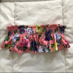 Pink ruffle bandeau swim top